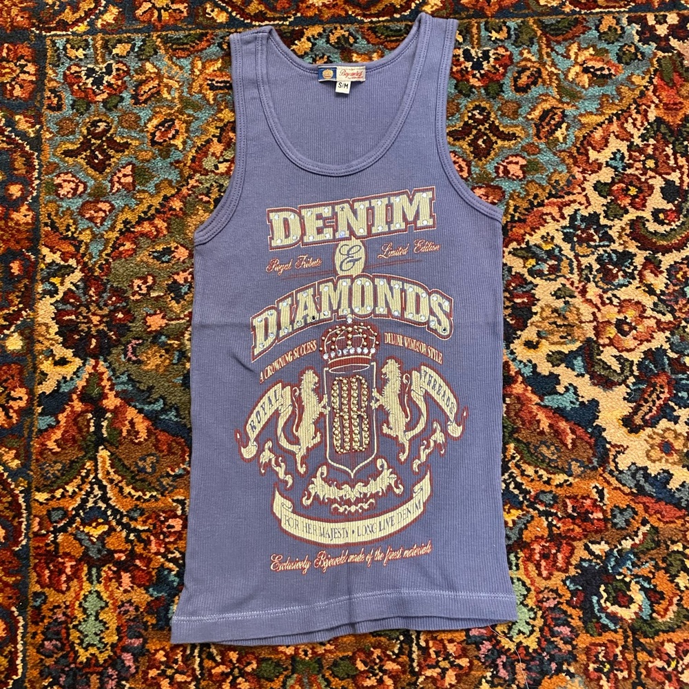 EUC Crystal’s and Stud’s Bejeweled Fitted Tank Top with Vintage Graphic